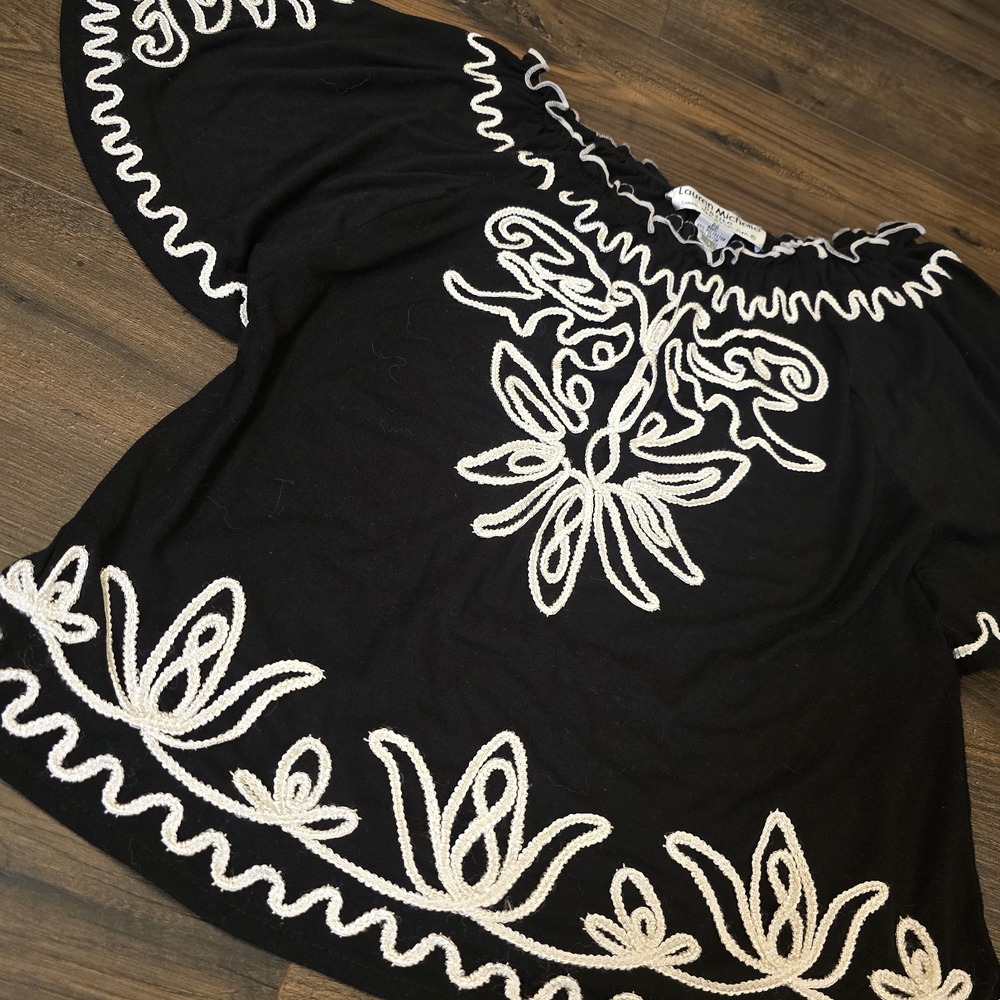Lauren Michelle PS Black Embroidery Blouse Rockabilly Western Frida Boho Vintage